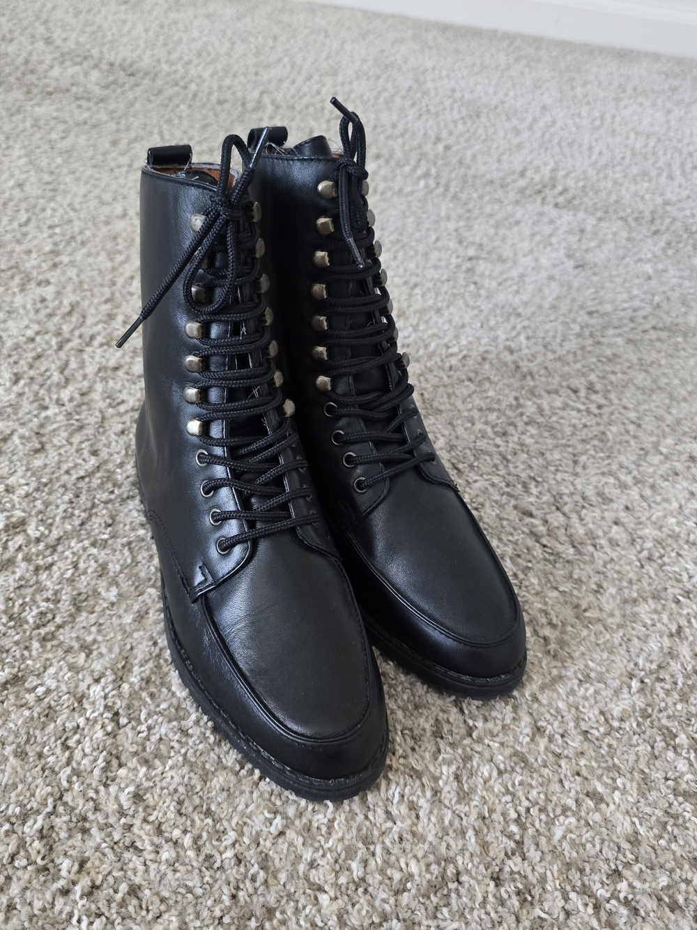 Maine Woods W-Maple Black Genuine Leather Lace-Up Lug Sole Ankle Combat Boots 6